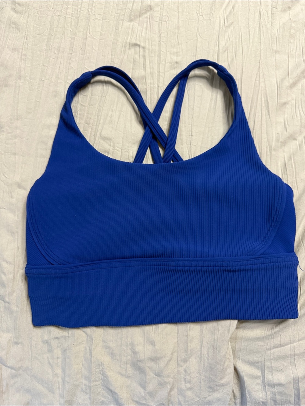 Blue Ribbed Strappy Sports Bralette